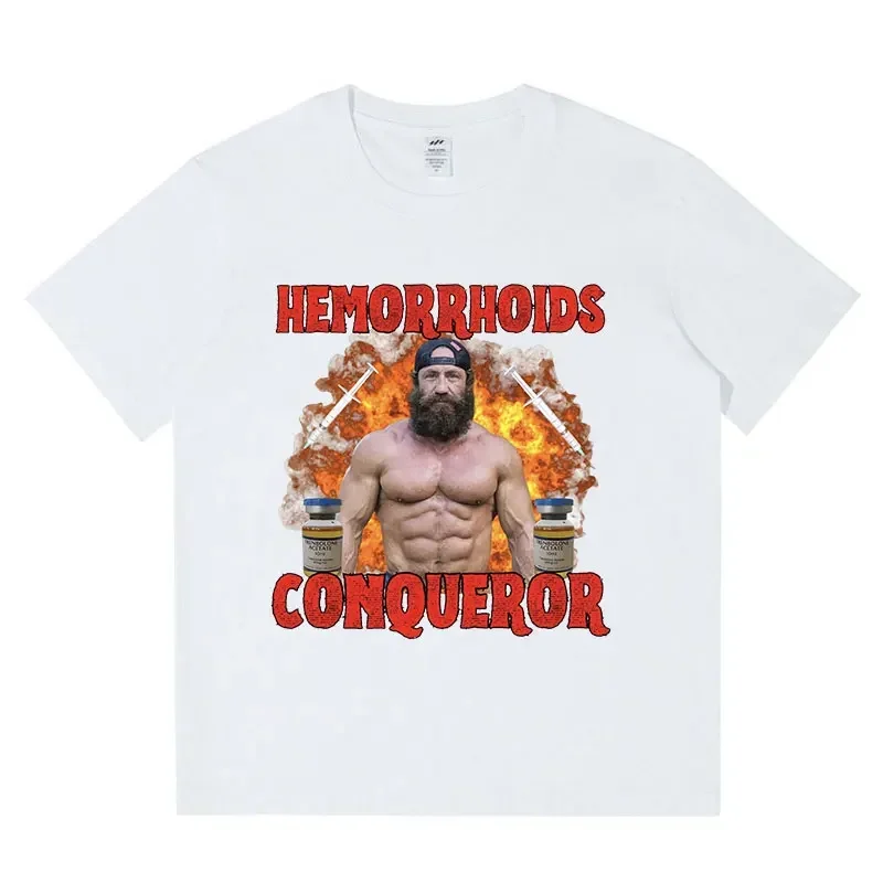 Hemorrhoids Conqueror Funny T Shirt Gym Bodybuilding Fitness Short Sleeve Oversized T-shirt  Cotton Casual T Shirts Unisex