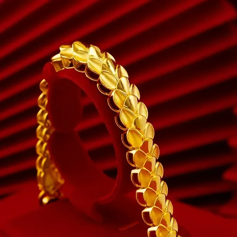 Goldpure 24K Yellow Gold 9999 Real 5D Precision Dragon Bone Bracelet for Men, with Dragon Head