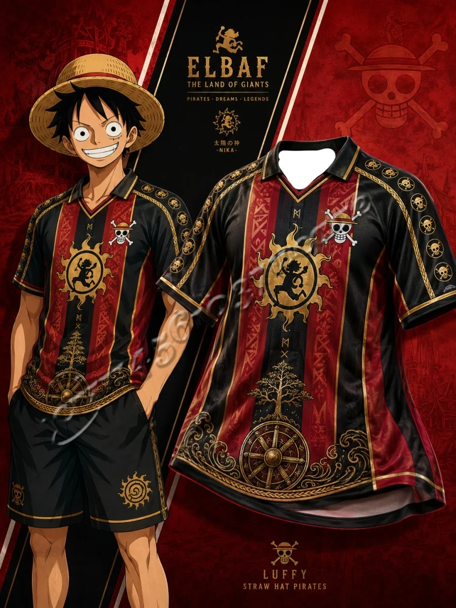 2026/27 Neues One Piece Luffy Serie Fußballtrikot mit Kragen, Modisches Streetwear für Männer und Frauen, Unisex Anime Sportbekleidung, Familienoutfit – Detail 7