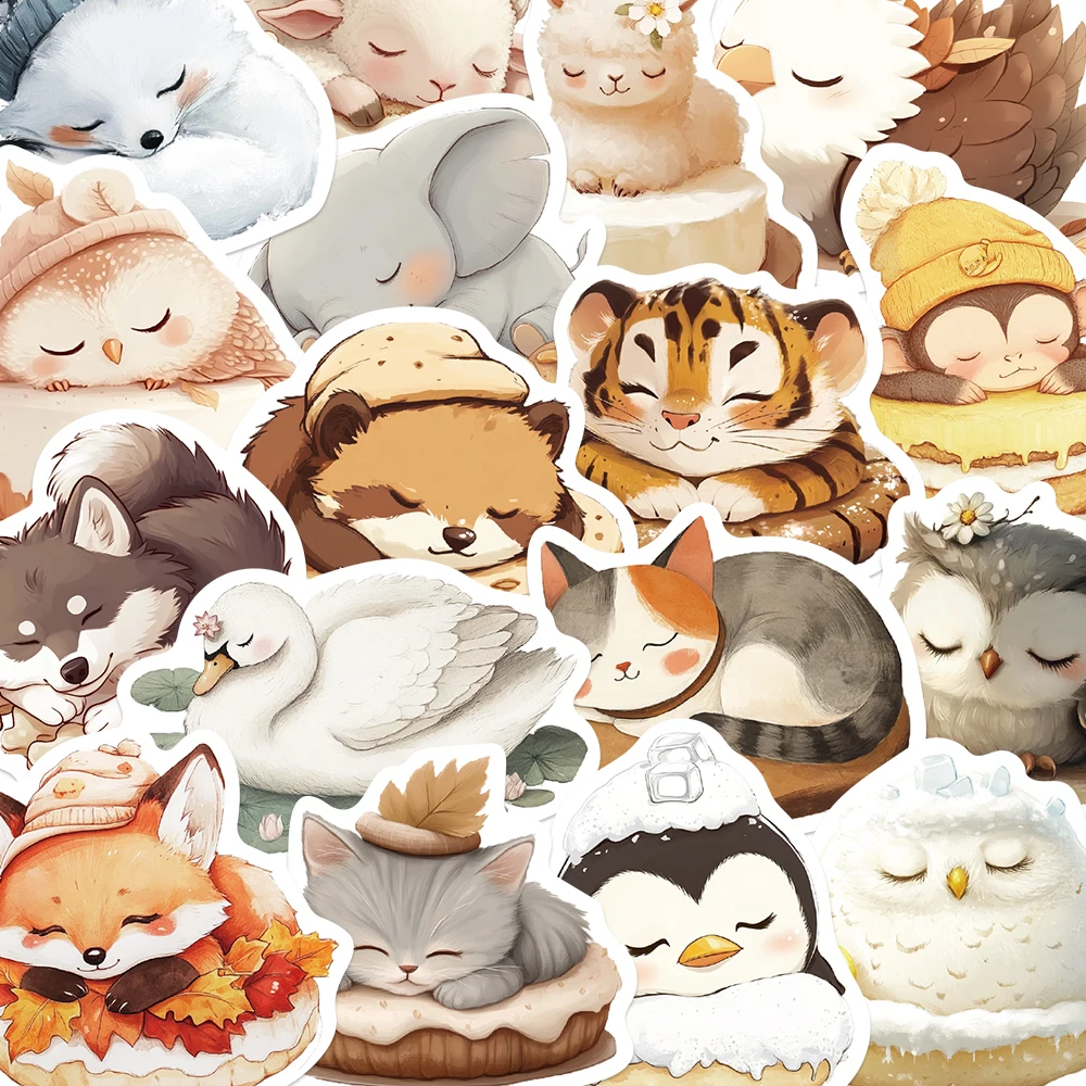 50pcs Hibernating Animals Sticker Aesthetic Cartoon Cute Decals For Laptop Scrapbook Diary Stationery Skateboard Phone Sticker