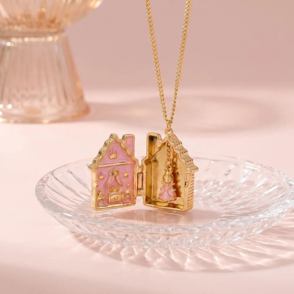 Colorful Gingerbread House Necklace Fairy Tale Enamel House Opening and Closing Box Necklace Jewelry Gift Open and Close Pendant view 4
