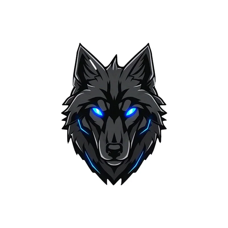 1PC Neon Blue-Eyed Wolf Decal - Edgy Waterproof Vinyl for Laptops, Cars & Gadgets - Ideal for Wildlife & Cyber Style Lovers