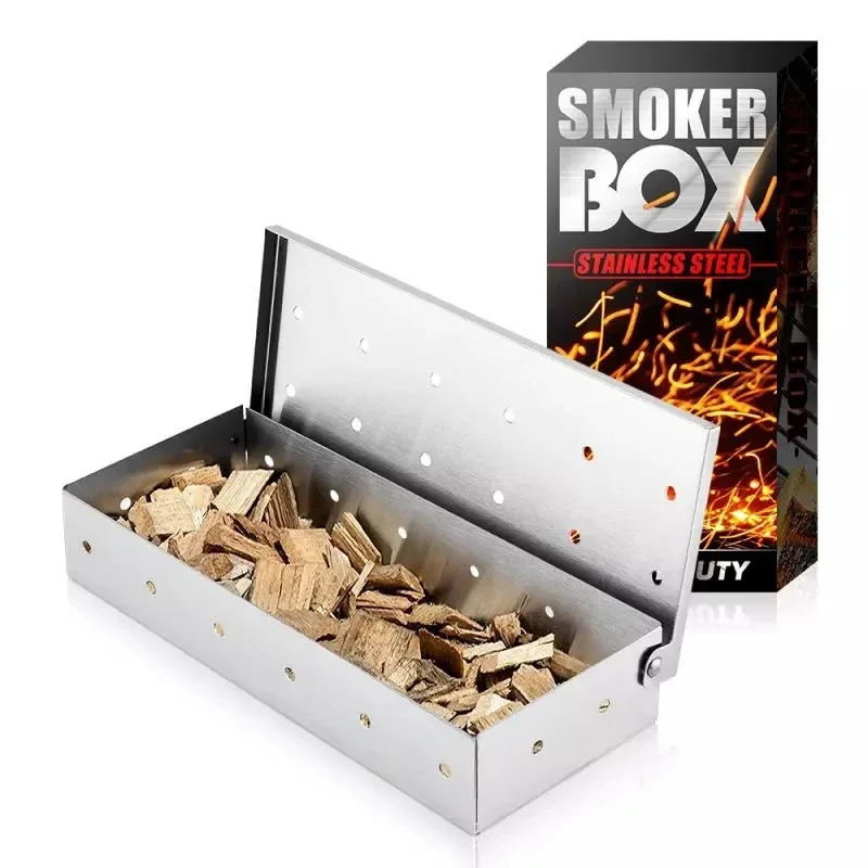 Washable Foldable Wood Chip Thicker Stainless Steel Barbecue Meat BBQ Smoking Smoker Box