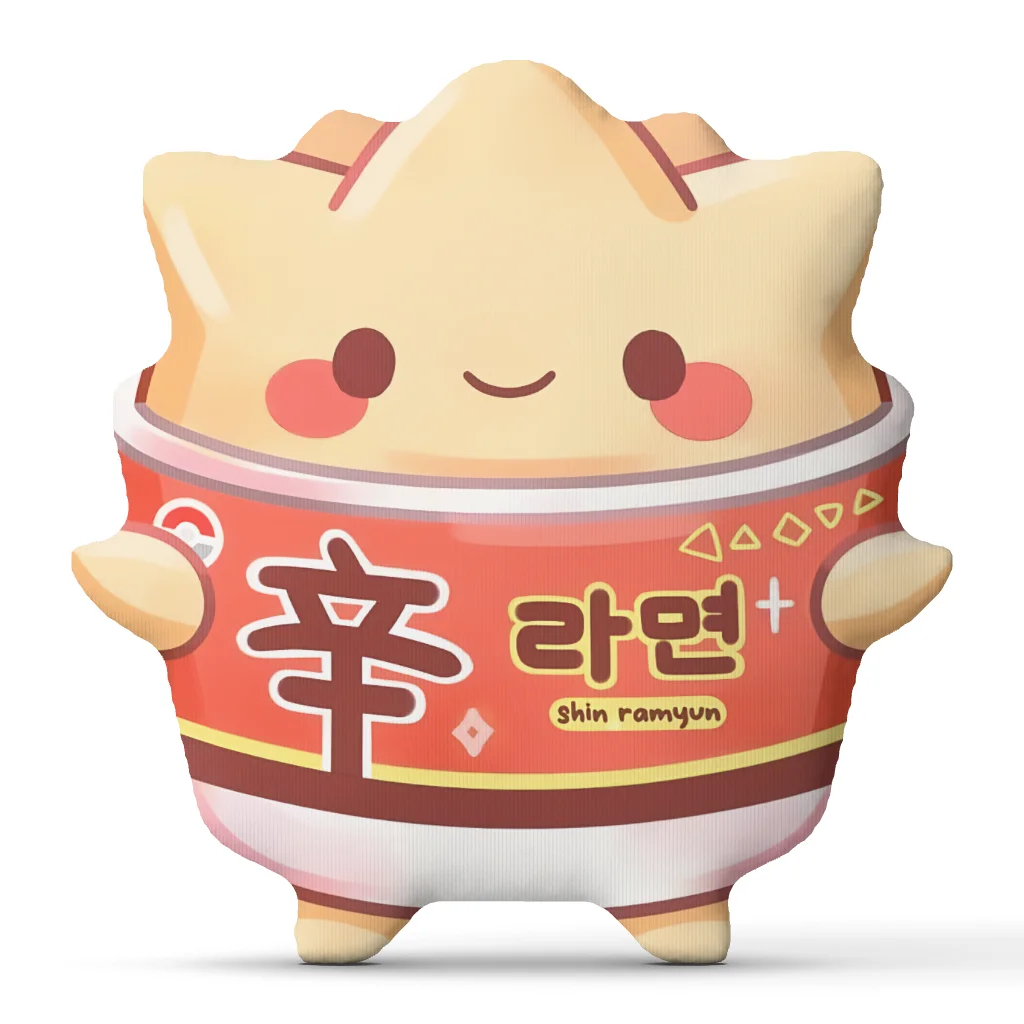 Red Kawaii Korean Ramen Noodle Cup Stuffed Throw Pillow Instant Noodles Cushion for Sofa or Kitchen Home Decor Food Lover Gift