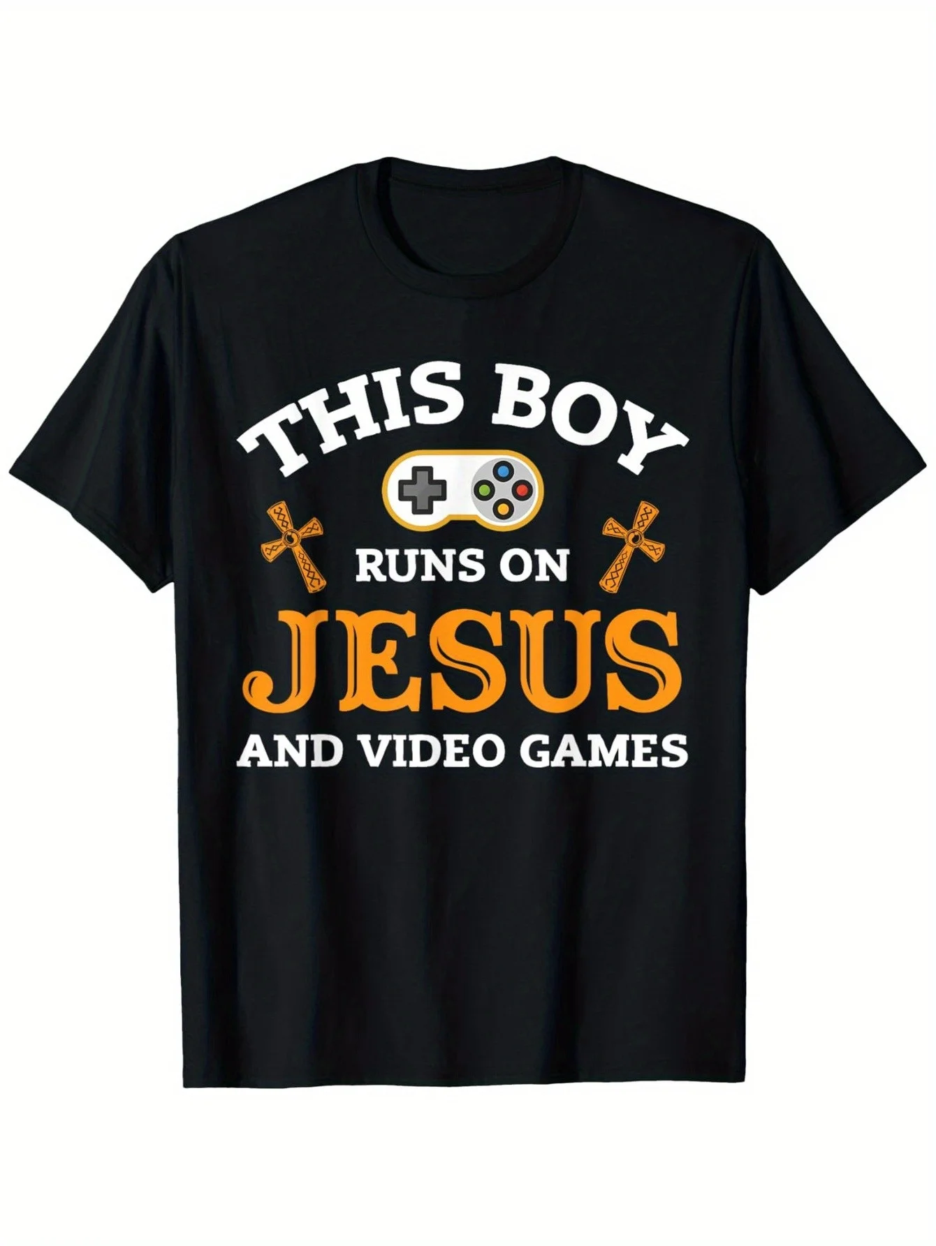 Gaming Jesus Religion T-Shirt -  Video Games, Casual Round Neck Tee with Religious Iconography for Gamers, Year-Round Wear