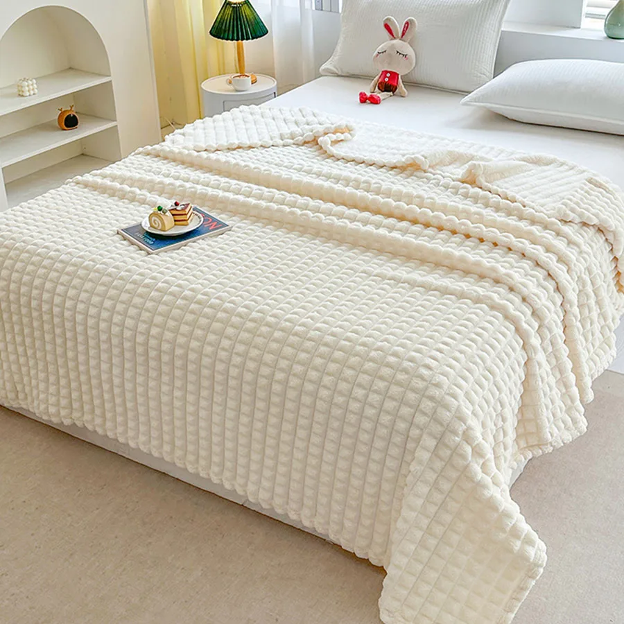 Luxury Soft Faux Rabbit Fur Throw Blanket Fluffy Warm Solid Color Plush Blanket for Sofa Bed Single Double Spring Autumn Plaid