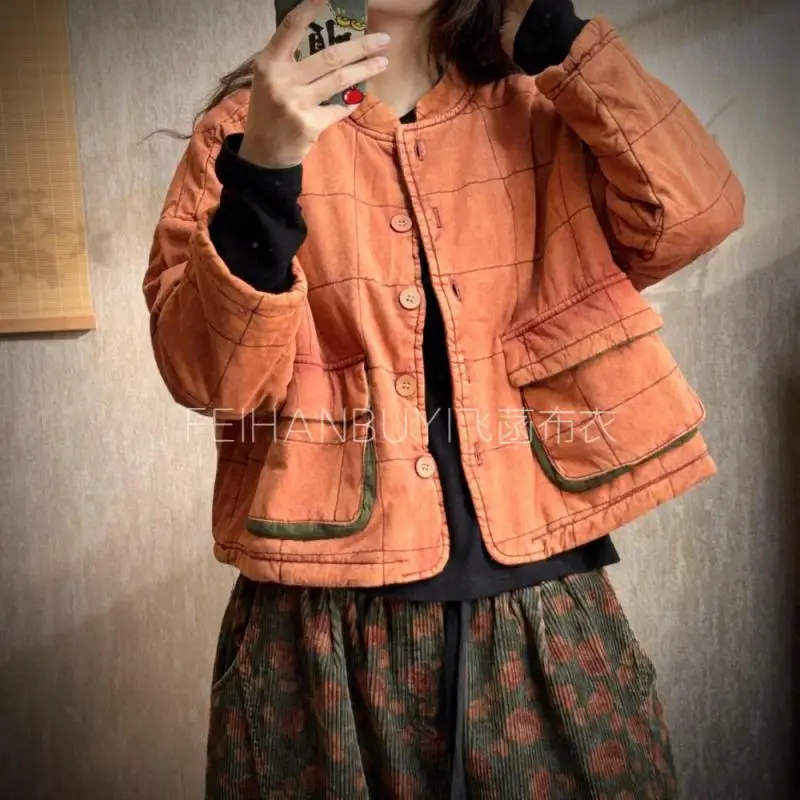 

Новое поступление, осенние женские однобортные свободные короткие пальто в стиле искусства, хлопковые винтажные куртки высокого качества с двойными карманами F119