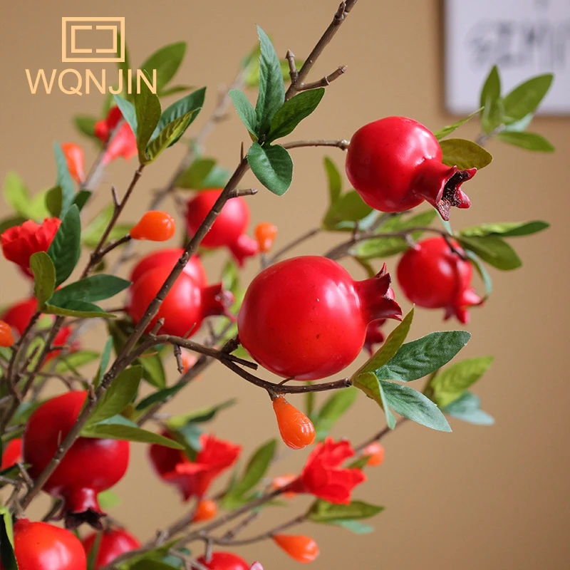 Artificial Flower Pomegranate Branch For Home Decor Fake Plants Red Berry Garden Accessories Christmas Decoration Supplies