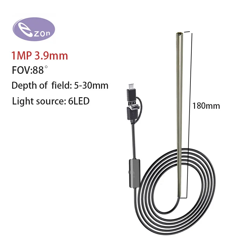 Caméra endoscopique Android 3.9MM 3 en 1, Micro USB Type C caméra endoscopique LED étanche Inspection de voiture pour PC Androie