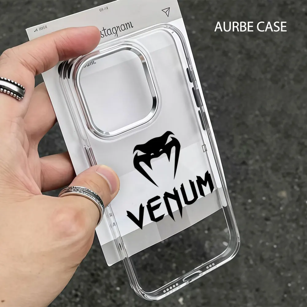 Funda Aurbe para iPhone 17 16 15 14 13 12 11 Pro Max 16E, Marco Plateado para la Lente, Carcasa Transparente, V-Venum Cover