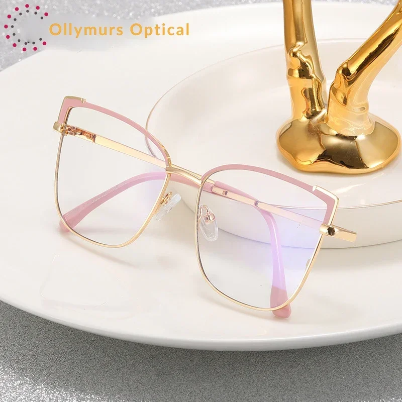 Ollymurs Retro Fashion Ultralight Alloy Cat Eye Glasses Shaped Myopia  Women's Prescription Eyeglass Sidepiece Frame