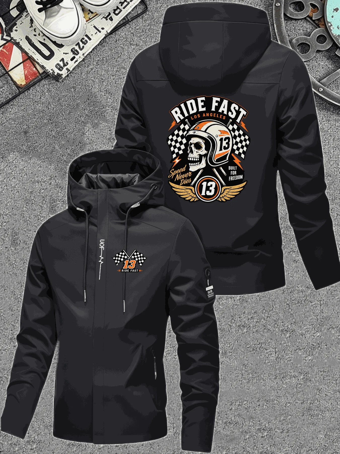 Men Hooded Jacket Angeles Los - Windbreaker Men Zip 评论和价格