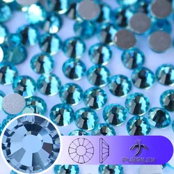 Aquamarine SS3-SS30 Round Flatback Non Hotfix Glass Crystal Rhinestones for Nail Art Garment Clothing Decoration