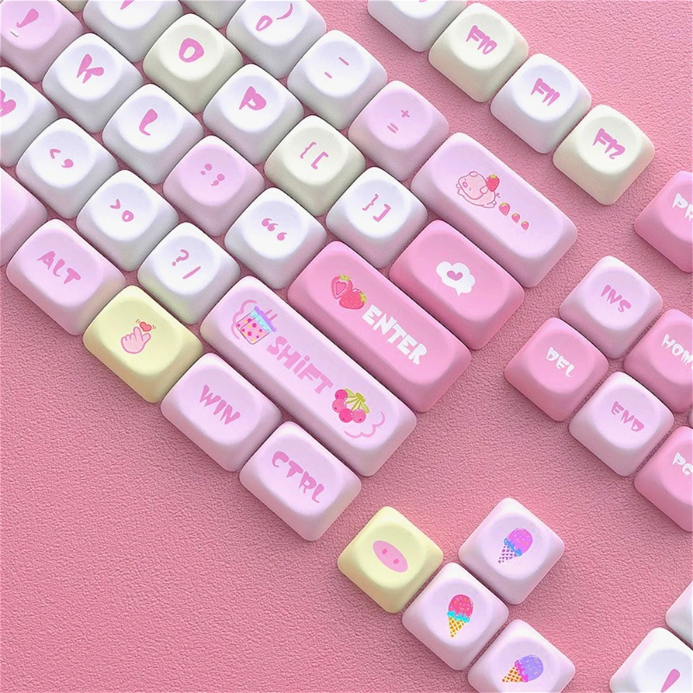 GEFENSI Strawberry Themed Keycaps MOA Keyboard Caps 135 Keys PBT Girl Gift Keycaps For 60/64/84/98/108 Mechanical Keyboards