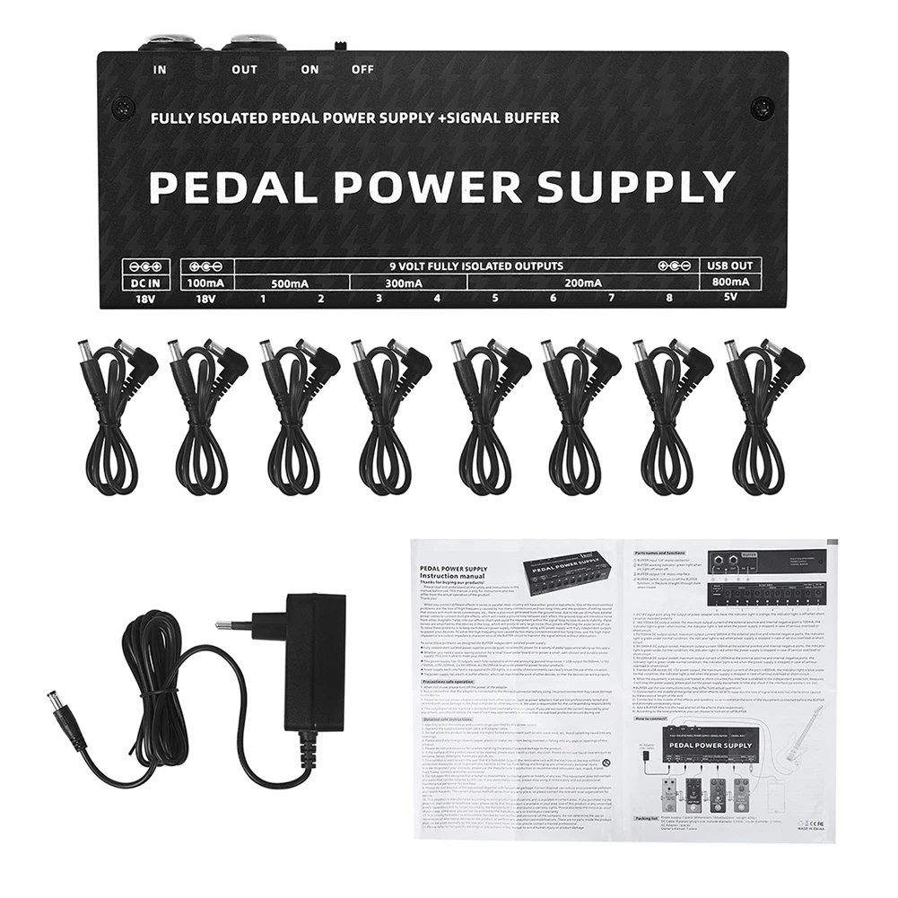 

Guitar Pedal Power Supply 10 Isolated DC Output For 9V/18V Effect Pedal Pedalboard Power Supply With Short Circuit Protection