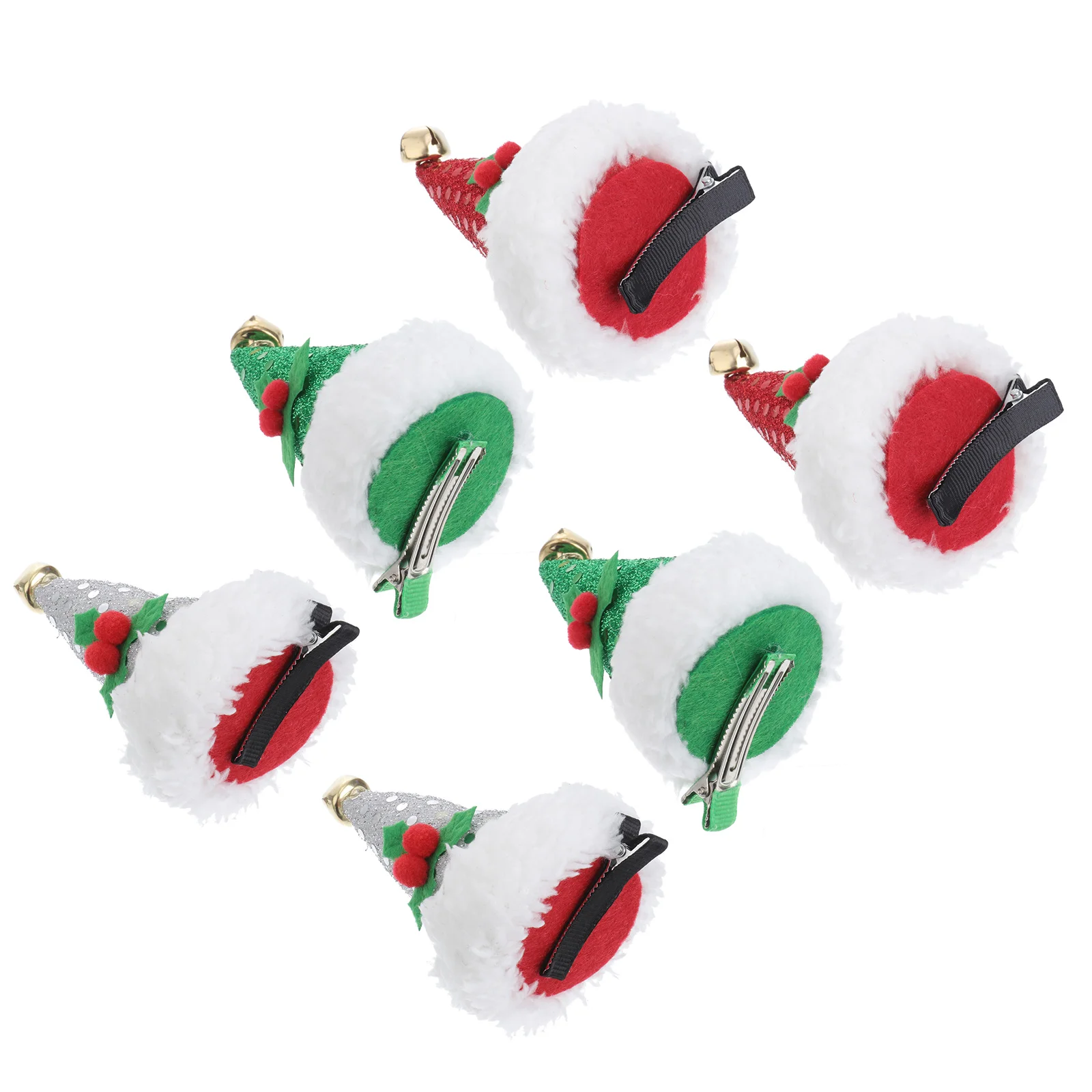 6Pcs Christmas Santa Claus Hat Hair Clip Lovely Headwear Hair Clip Party Decorations Hairpin Accessories for Chldren Kids(Green,