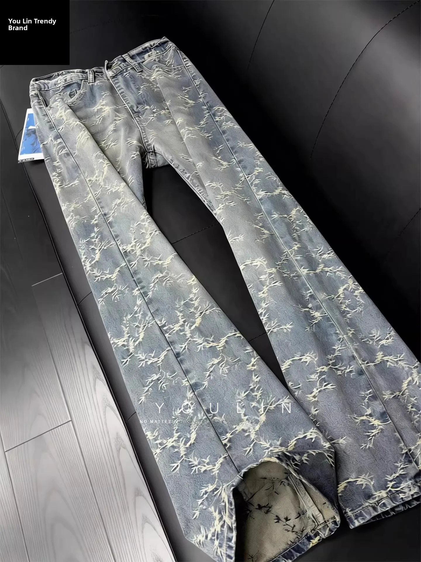 

Ele Straight Leg Men's Jeans Embroidered Thorn Pattern High Street American Sle Spring Summer Faionable Trendy Brand