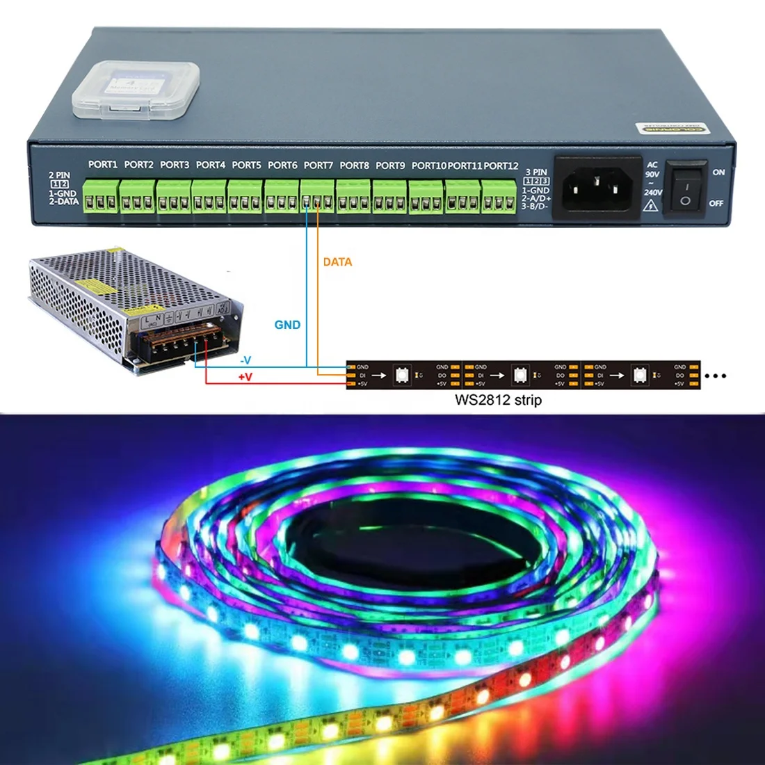 2023 New 12Ports Artnet to SPI Pixel Controller WS2811 WS2812 DMX512 Player KTV Stage RGB Controllers Max Support 12240 Pixels