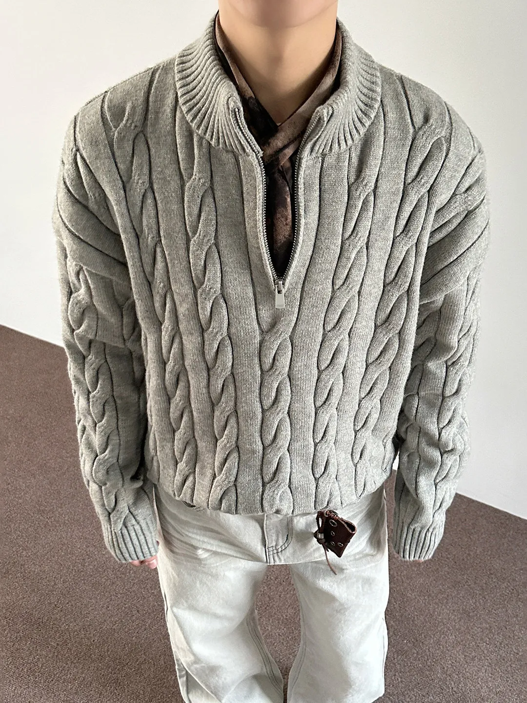 

Мужской вязаный свитер Lazy Style на молнии с воротником-стойкой, повседневный, свободный, зимний, модный, из полиэфирного волокна, в американском стиле