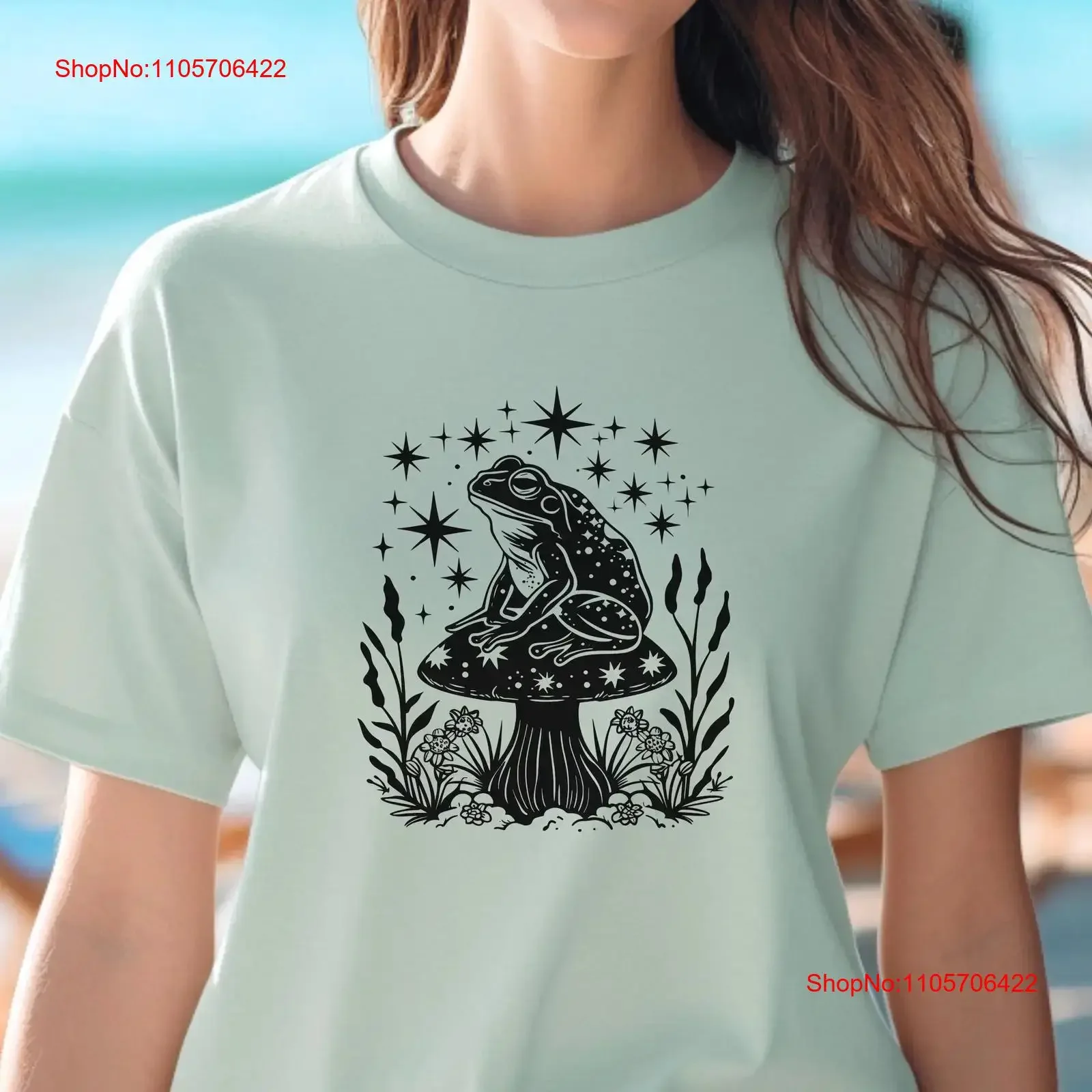 Celestial Frog T Shirt Magical Mystical Fantasy Toadstool Top Cosmic Hippie Cool vintage Washed homme Breathable streetwear