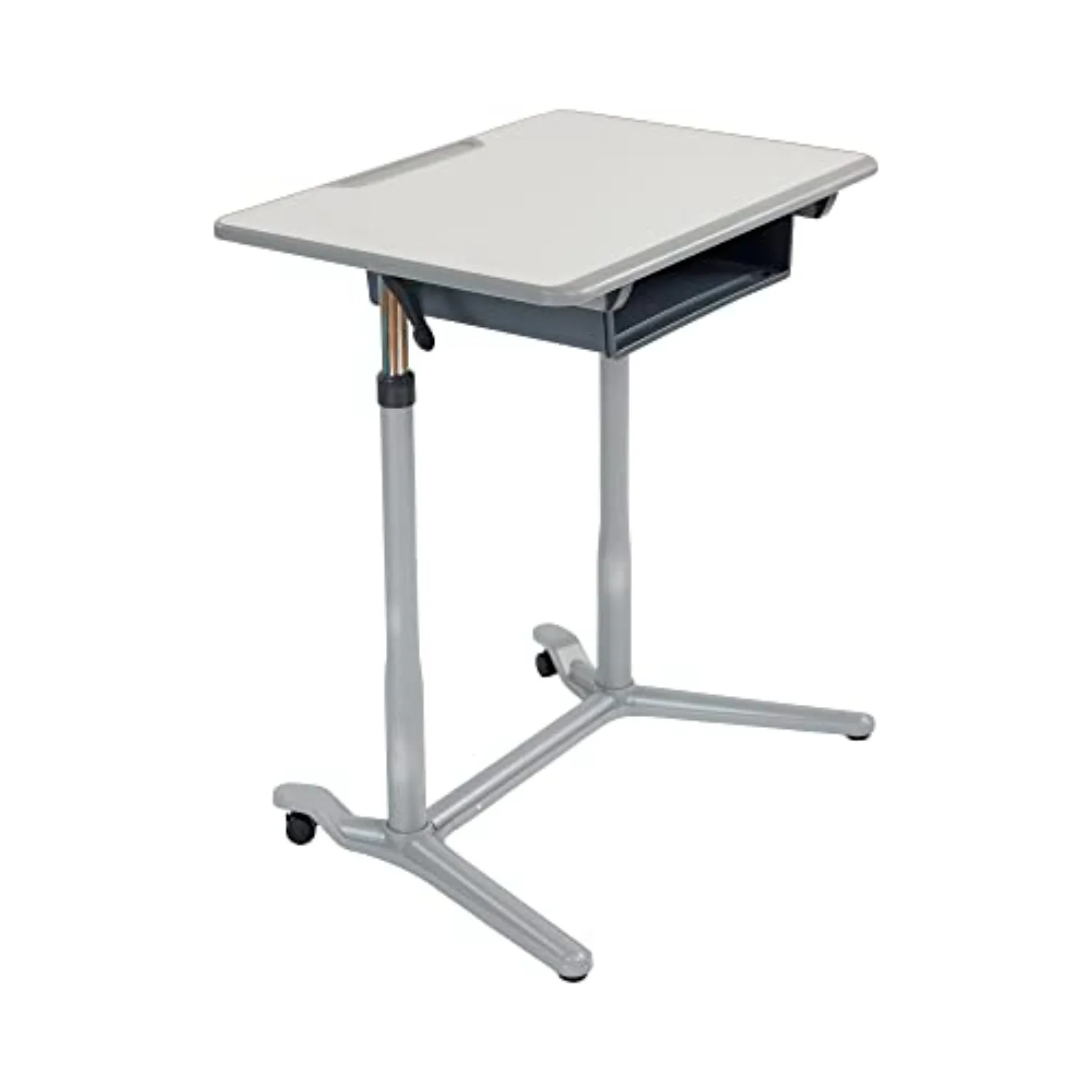 3S Mobile Adjustable Student Desk, Sit-Stand with Storage, Grey | Laminate top, steel frame, GREENGUARD Gold Certified
