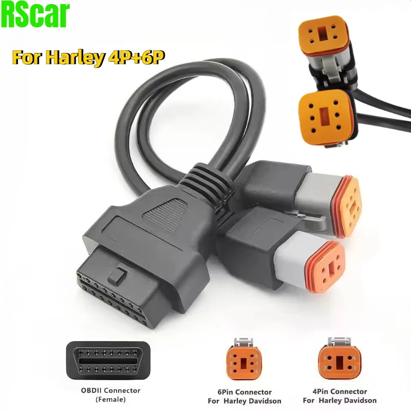 High Quality Motorbike OBD2 Connector Motorcycle Cable OBDII Fault for Harley 4Pin 6Pin Two-in-one Diagnostic Adapter OBD HOT