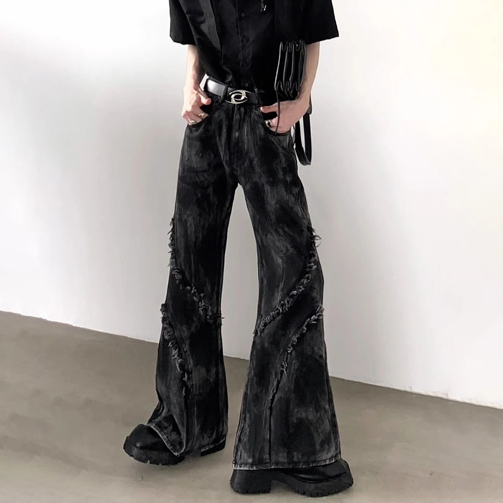 American High Street Dark Style Slightly Flared Men'S High Waist Niche Design Jeans High-End Fashion Trend Wide Leg Trousers Men