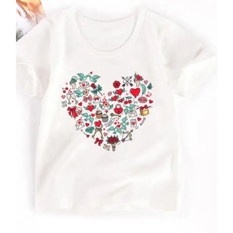 Baby Boys e Girls 'Cute Print T-shirts, Toddler Top, Engraçado Coração Camisas, Roupas Infantis, Verão