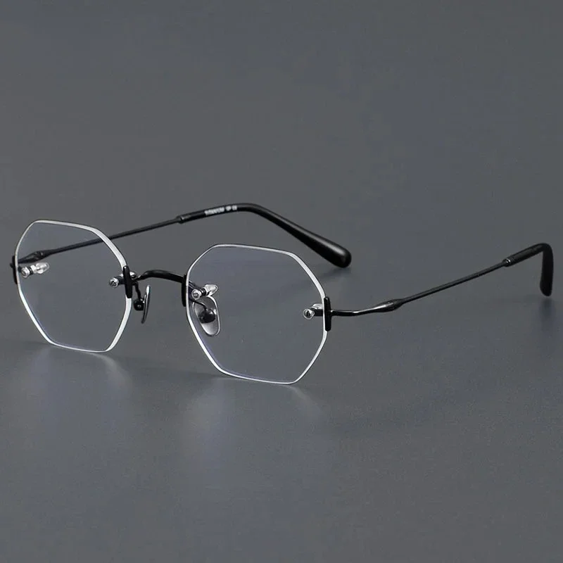 

KIZNPolygon Men Women Prescription Eyeglass Pure Titanium Frames Smaill Size Rimless Glasses Eyewear ZY009