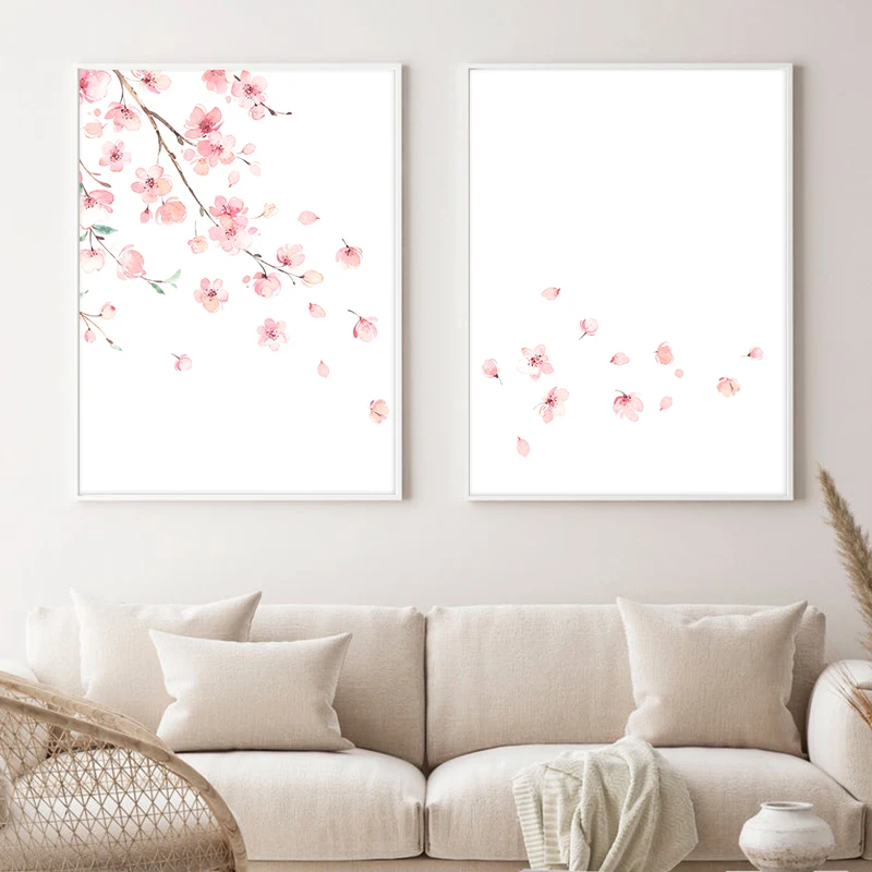 Cherry Blossoms Watercolor Painting Posters & Prints  Japan Spring Flower Sakura Minimalist Wall Art Canvas Painting Home Dec