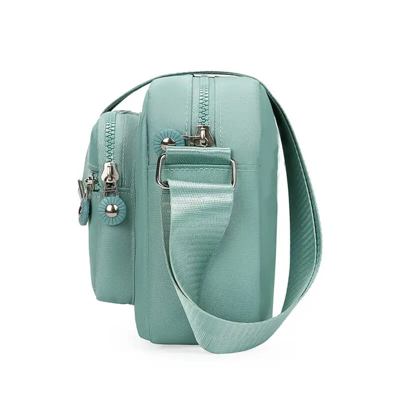 Women Vintage Nylon Crossbody Bag Multi Pocket Shoulder Messenger Bag Lightweight Travel Purse with Adjustable Strap Mint Green