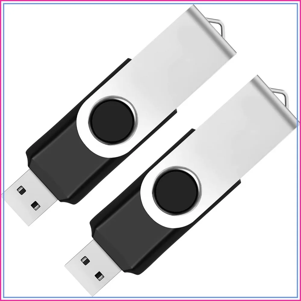 2 Pack 64GB USB 2.0 Flash Drives, Swivel Design Thumb Drives for Data Storage - Black