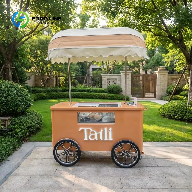 

Custom Mobile Ice Cream Cart with Large Storage Cabinet Portable Ice Cream Serving Cart for Outdoor Events Wedding Party