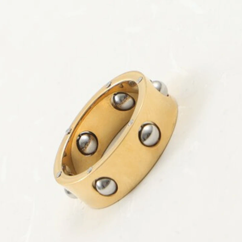 Stainless Steel Gold Color Rotate Massage Ball Ring for Women PVD Gold Plated Jewelry New