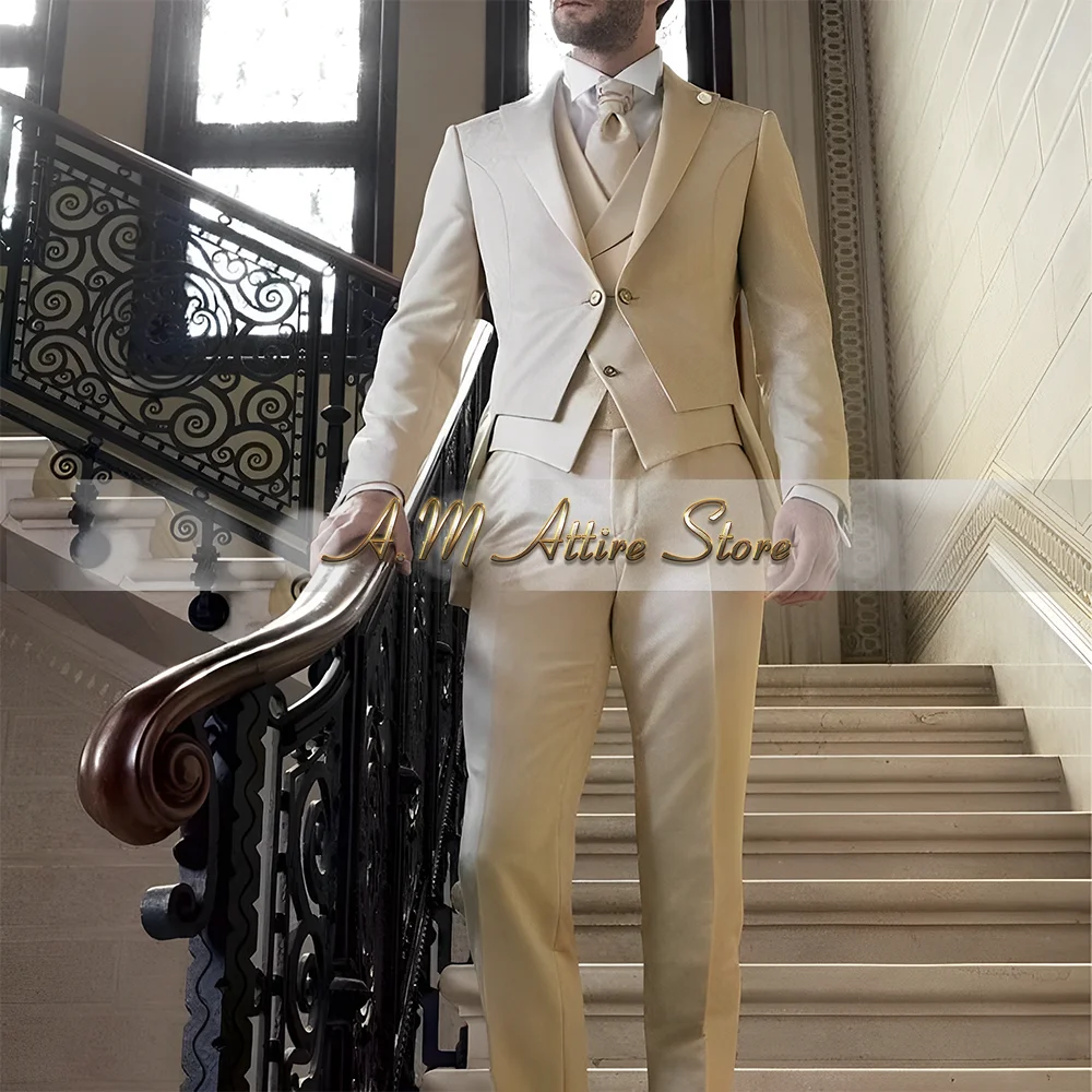 

Men's 3-piece suit haute couture khaki jacket vest pants set for wedding banquet party Father's Day birthday gift custom tuxedo