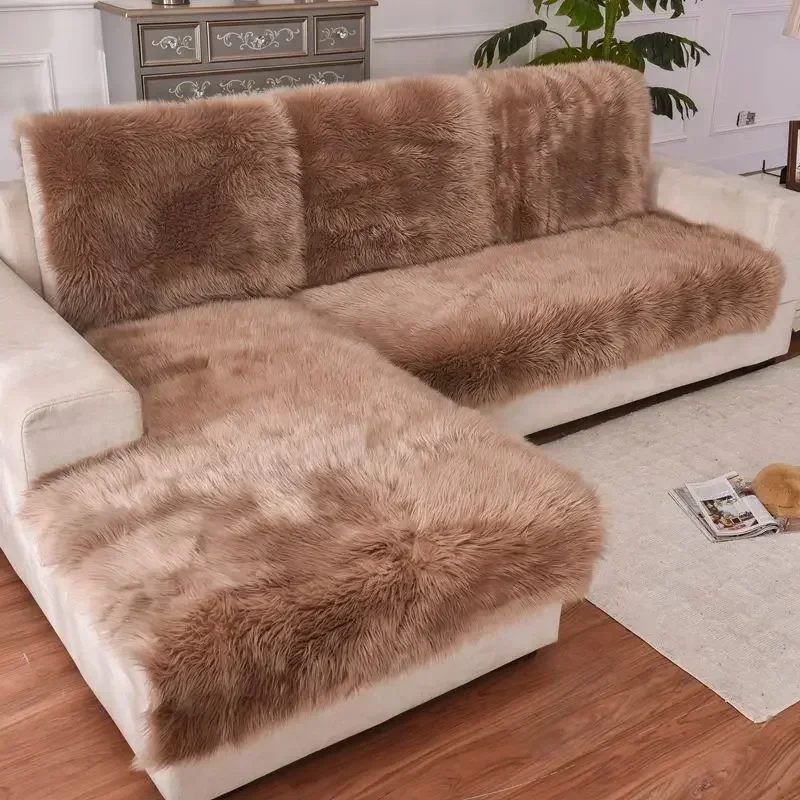 

New Sofa Cover Full Cover Winter Imitation Wool Cushion Long Plush Window Thickened European Anti-skid Sofa Mat