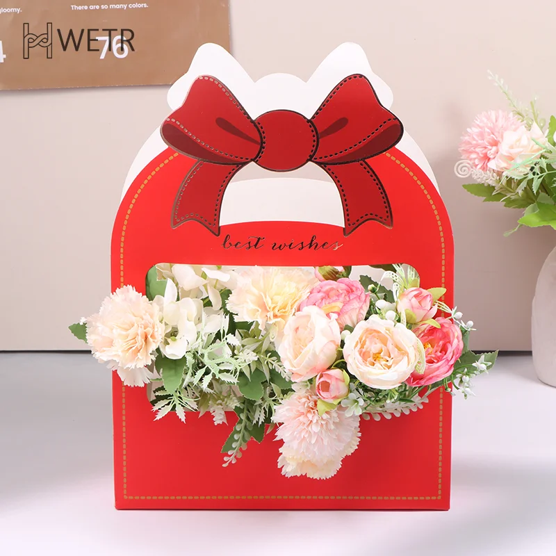 Sac fourre-tout portable pour fleurs, boîte d'emballage de fleurs, boîte de rangement, mariage, Saint Valentin, cadeaux de fête d'anniversaire, boîte de bouquet de fleuriste