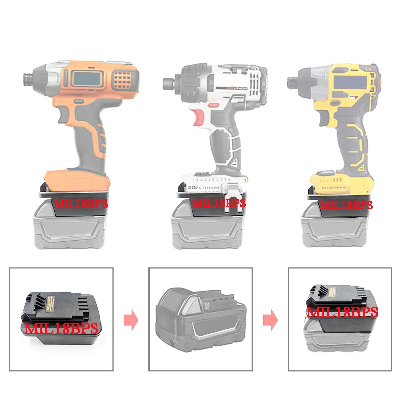 MIL18BPS Adapter For Milwaukee 18V Li-ion battery on For Porter Cable or For Black Decker or For Stanley 20V Lithium Tools