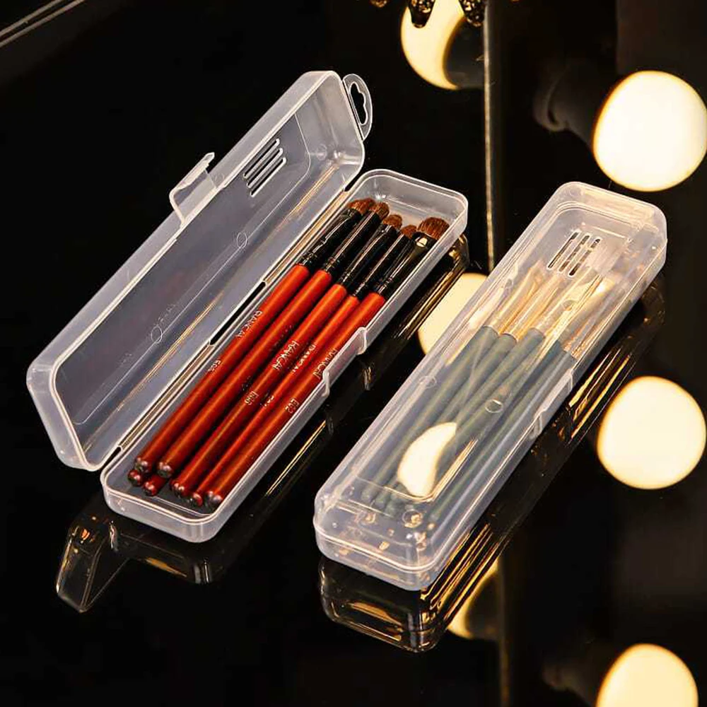 1PC Transparent With Cover Storage Box Portable Makeup Brush Organizer Eyebrow Pencil Tableware Chopsticks Kitchen Accessories