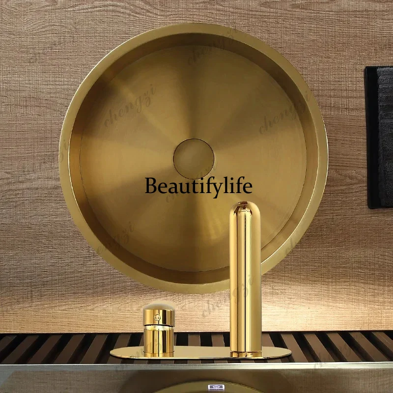 Bathroom Washbasin High Quality Stainless Steel Round Gold Countertop Sinks Drain Hotel Villa Art Basin Bar Wash Basin bb369xbt