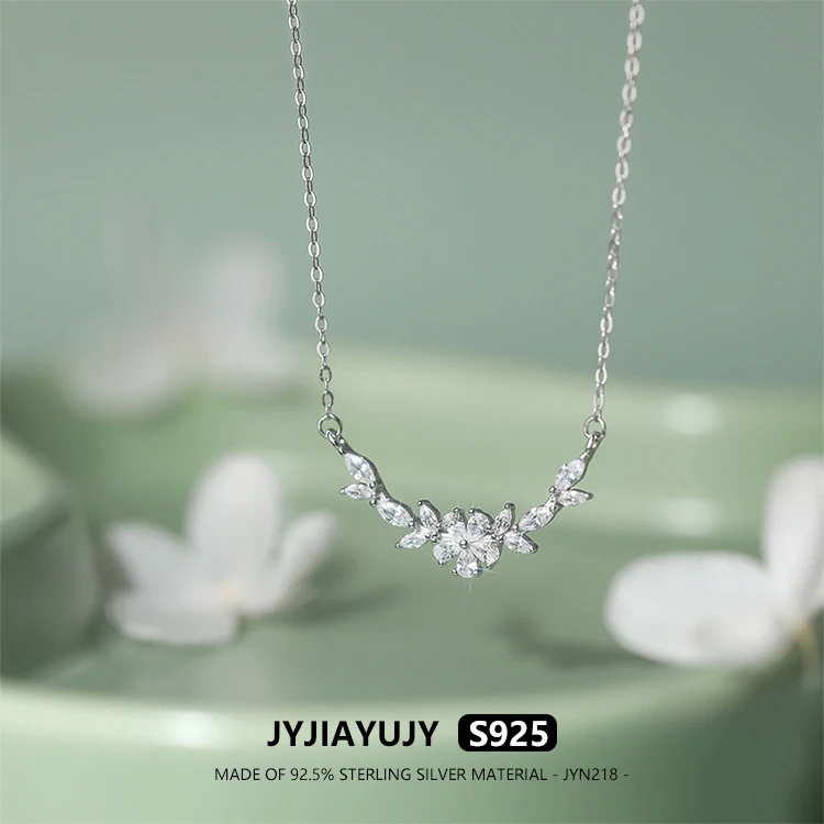 

JYJIAYUJY 100% Whole Original Sterling Silver S925 45CM Necklace Chain Zircon Wisteria Flower Fashion Jewelry Gift Daily JYN218