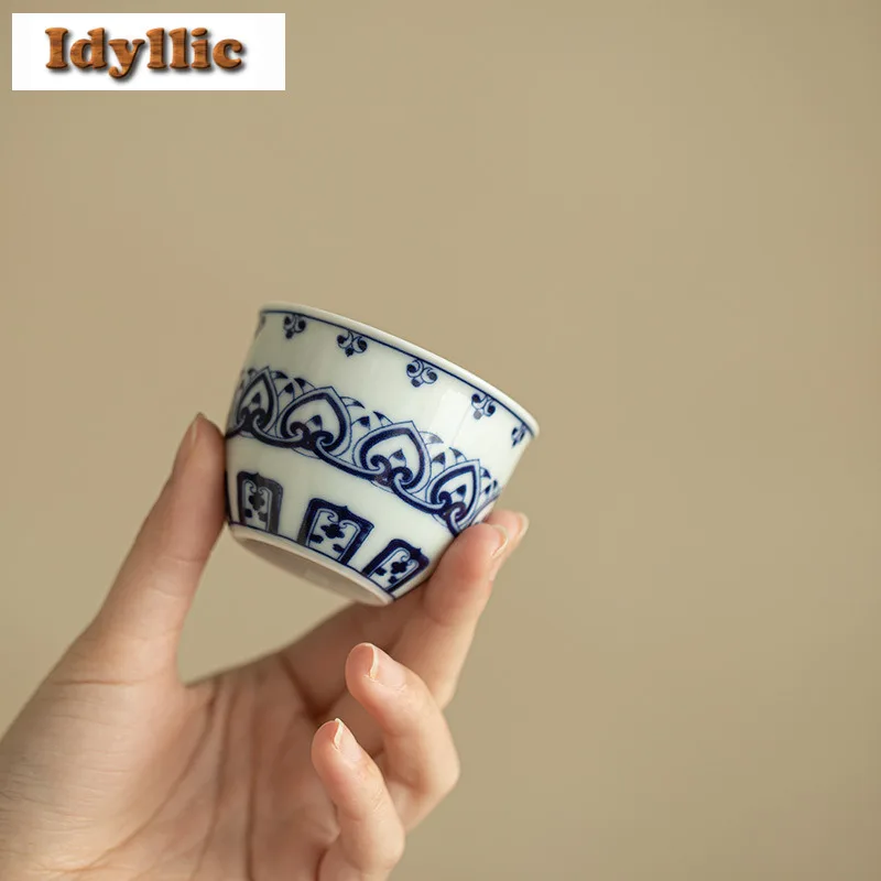 

2 шт./лот, античная сине-белая чайная чашка, винтажная чайная чаша, кувшин, чайная дегустация, чашка для медитации, чашки Chazhan Master, украшения, 70 мл