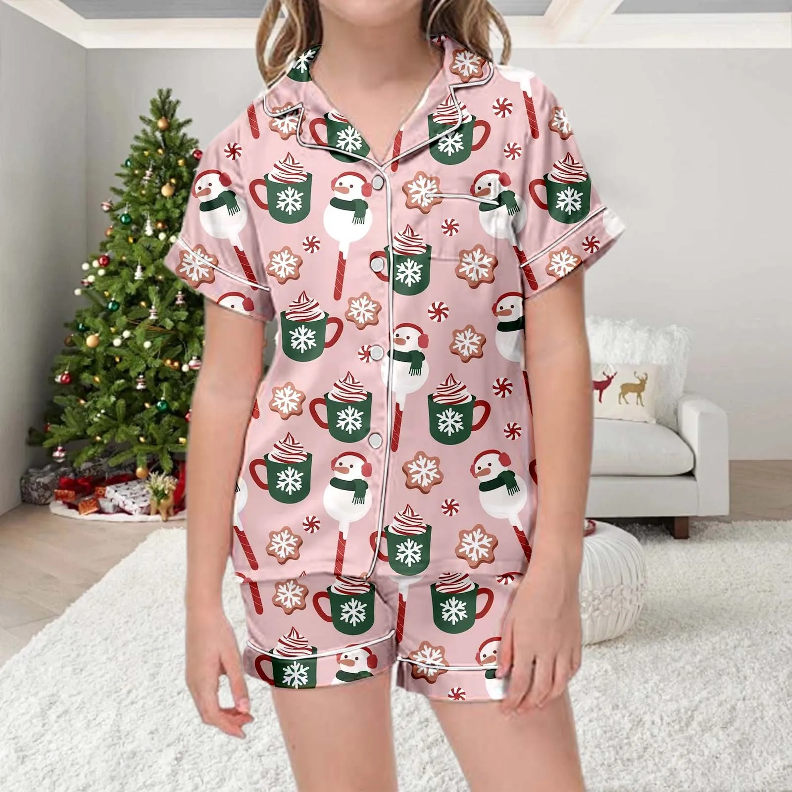 Baby Christmas Pattern Print Pajamas Sets Pattern Shirt Shorts Pajama For Kids Children Short Sleeve Button 2Pcs Girl Loungewear