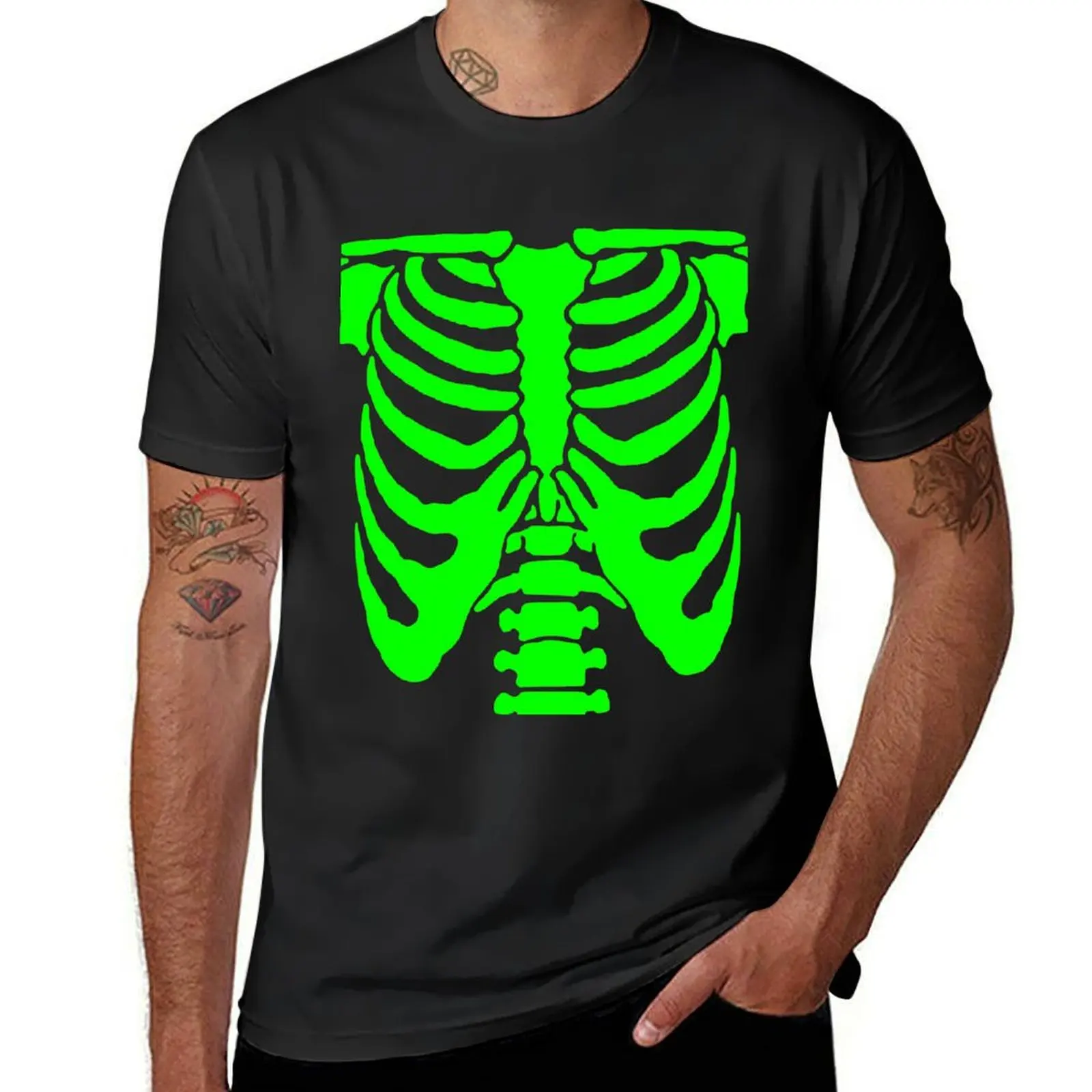 green ribcage shirt neon design png T-Shirt summer clothes cute clothes customizeds Men's t-shirts