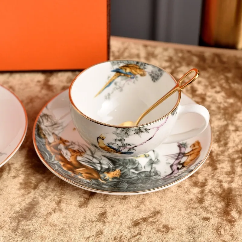 Bone China Jungle Birds Coffee Cup and Saucer Set Vintage English Afternoon Tea Set Gift and Souvenir Present