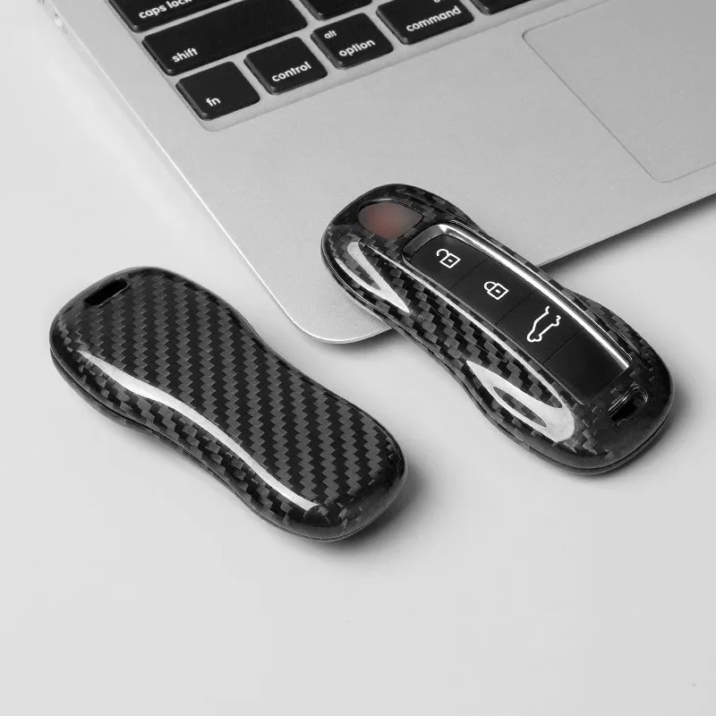 Real Carbon Fiber For Porsche Cayenne Panamera 718 911 Taycan Macan Car Smart Remote Key Fob Case Cover Cap Key Shell Trim