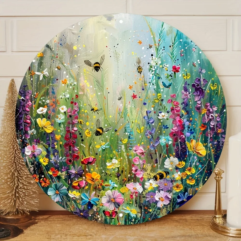 Verspieltes Metallschild „Waldgarten“ 20 cm rund – Fröhliche Wanddekoration für Schlafzimmer, Büro, Café oder Frühlingsparty
