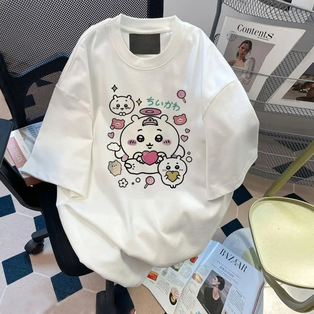 Sommer Hachiware Chiikawa Baumwoll-T-Shirt Anime Usagi Kurzarm Süße Kurze Oberteile Studentinnen Trend Mode Paar-Look