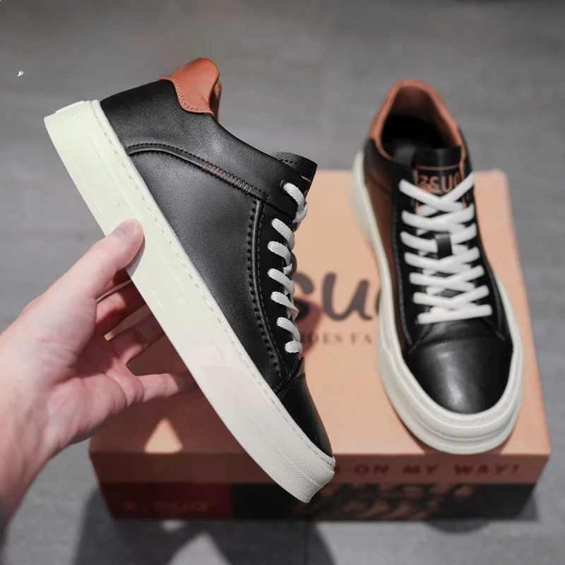 

Мужские зимние повседневные высокие кроссовки из кожи на флисовой подкладке с резиновой подошвой для ходьбы, дышащие