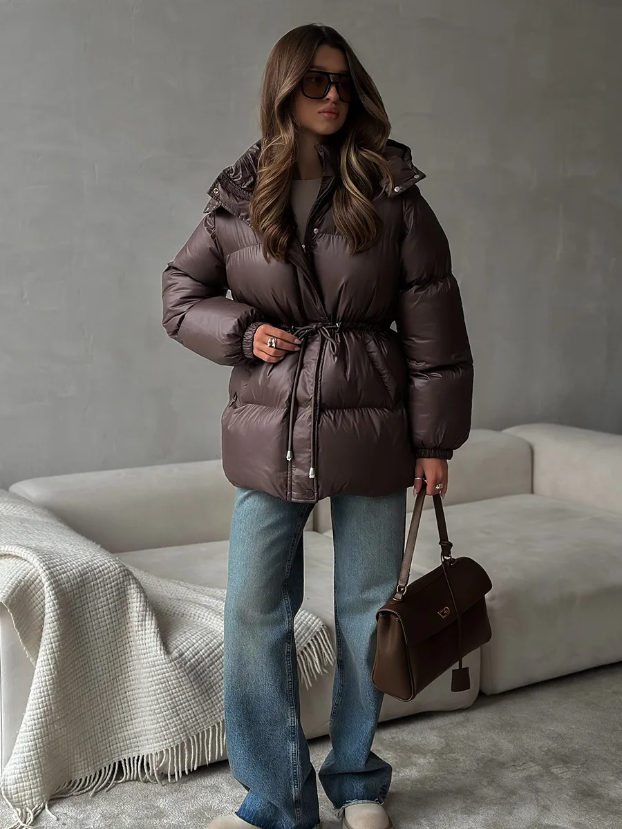 Bornladies Slim-Fit Baumwolljacke mit Kordelzug für Damen, Neue Winter-Kapuzenjacke mit Reißverschluss, Bequeme Warme Brotjacke – Detail 15